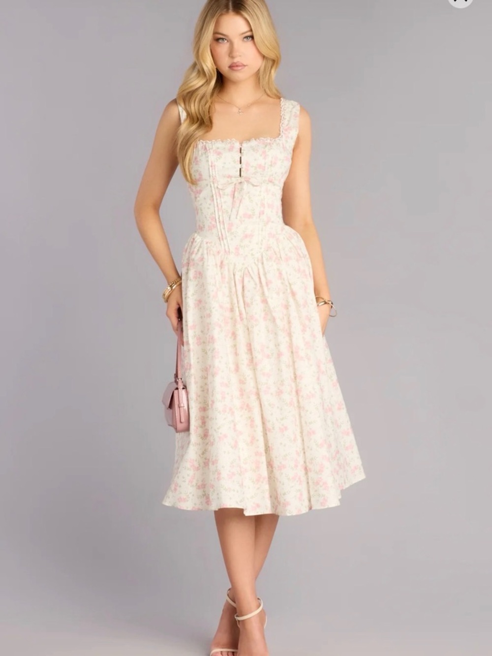 Windsor Pink and Cream Floral Midi Dress